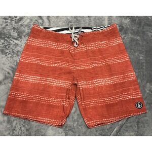 Volcom Board Shorts Mens 38 Red 4 Way Stretch Swim Trunks Surf‎ Beach Pocket